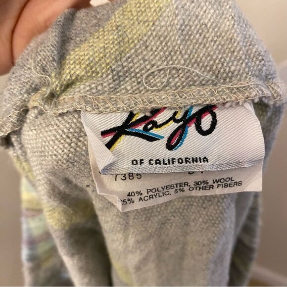 Vintage 80s Kayo of California grey pastel plaid wool blend midi skirt 34 or M - Picture 8 of 8